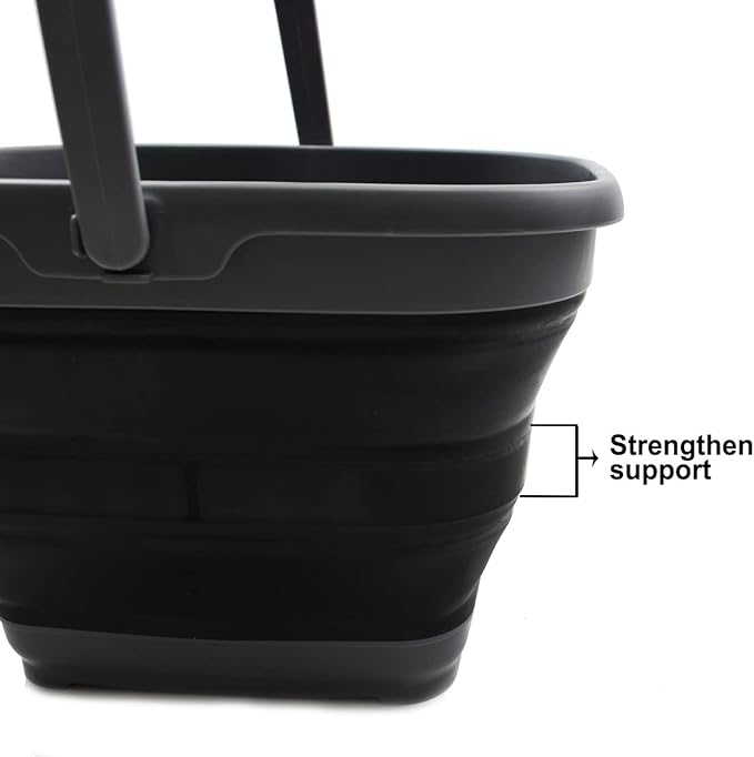 SAMMART 10L (2.6 Gallon) Collapsible Rectangular Handy Bucket (Grey/Black, 1)-NeatNest