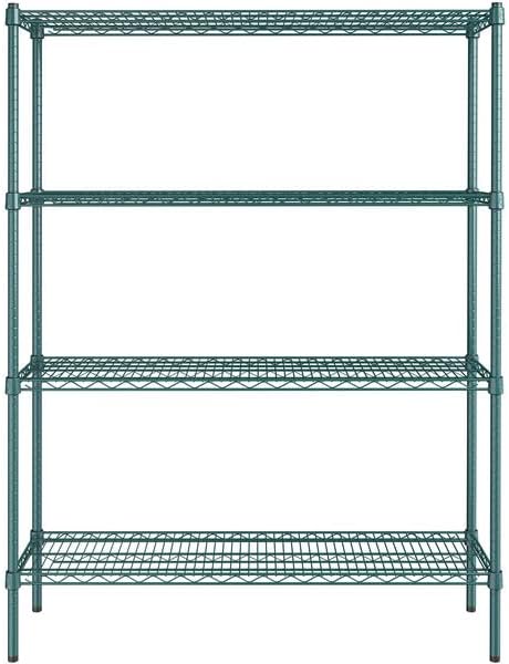 14" x 48" NSF Green Epoxy 4-Shelf Kit with 64" Posts, Heavy Duty Storage Shelving, Wire Shelving Kit, NSF Commercial Storage Rack Unit