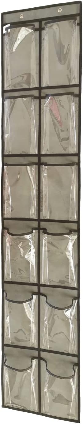 Closet Shoe Organizer Behind Door Hanging Closet Kids Shoe Rack with 12 Clear Large Pockets (12 Pockets-Grey)-NeatNest