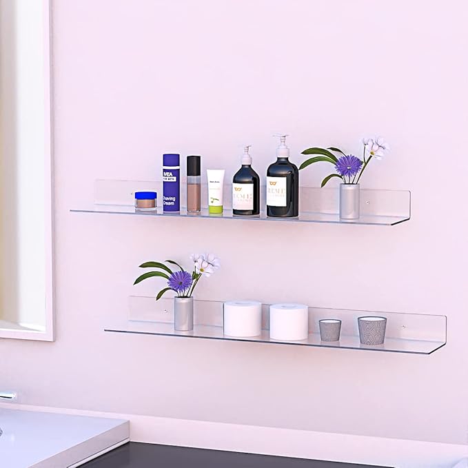 36 Inches Acrylic Wall Shelves 2 Pack, Floating Shelf for Wall Mounting, Acrylic Display Ledges for Funko Pop Figures, Home Décor, Living Room, Gaming Room, Plants(36 inch, Clear)-NeatNest