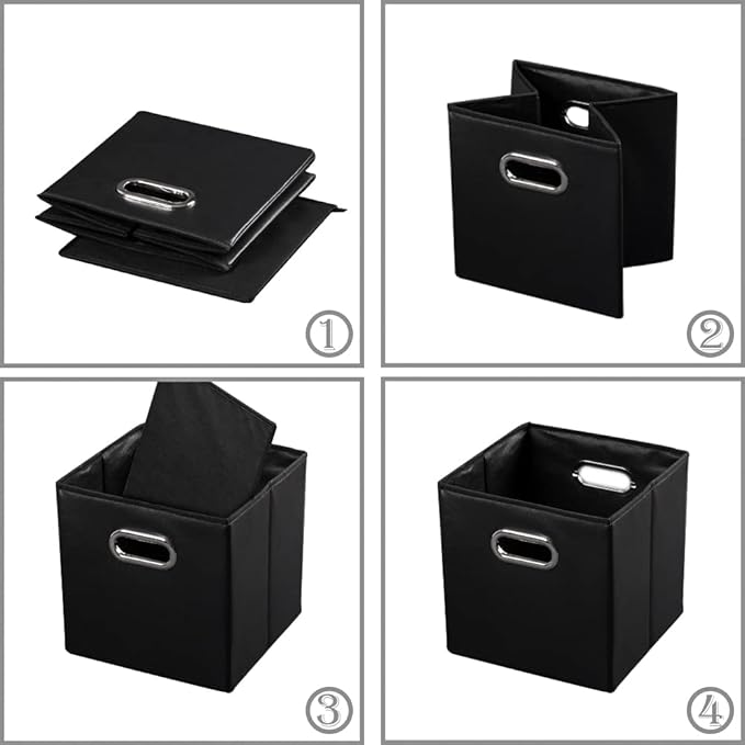 PRANDOM Leather Foldable Cube Storage Bins 13x13 inch [2-Pack] Fabric Storage Baskets Cubes Drawer with Cotton Handles Organizer for Shelves Nursery Closet Bedroom Clothes Black-NeatNest