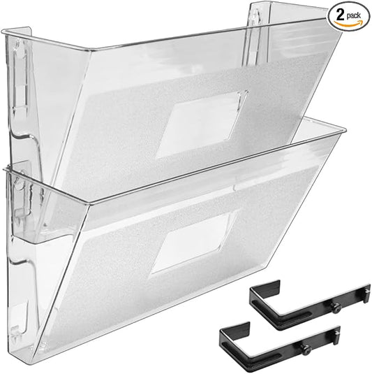 Acrimet Wall Mount Pocket File Organizer Holder Modular Letter Size A4 Plastic (Hangers Included) (Clear Crystal Color) (2 Pack)