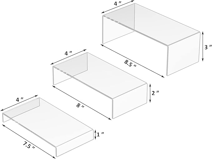Acrylic Risers Display Stands 3pcs, Rectangular Dessert Table Display Set, Clear Display Shelf for Funko Pop, Collectibles, Retails, Shoes, Plants, Home Decors, Decoration - 7.5''x8''x8.5''-NeatNest