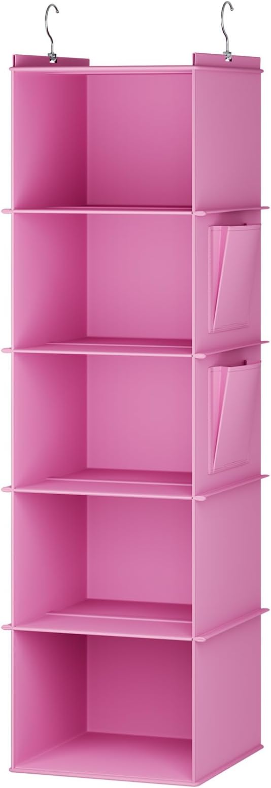 Hanging Closet Organizer, 5-Shelf Closet Hanging Storage Shelves, Light Pink-NeatNest