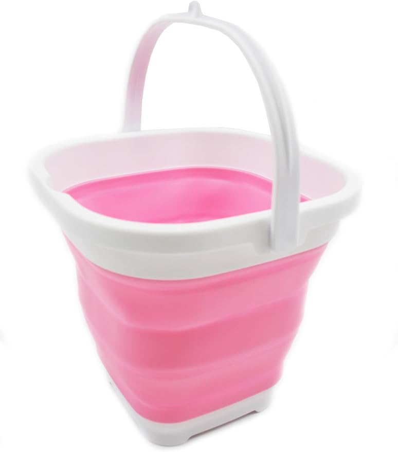 SAMMART 2.6L (0.68 Gallon) Super Mini Sqare Collapsible Plastic Bucket - Foldable Square Tub - Portable Fishing Water Pail - Space Saving Outdoor Waterpot (1, White/Pink)-NeatNest