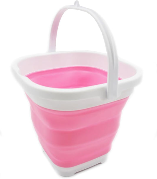 SAMMART 2.6L (0.68 Gallon) Super Mini Sqare Collapsible Plastic Bucket - Foldable Square Tub - Portable Fishing Water Pail - Space Saving Outdoor Waterpot (1, White/Pink)-NeatNest