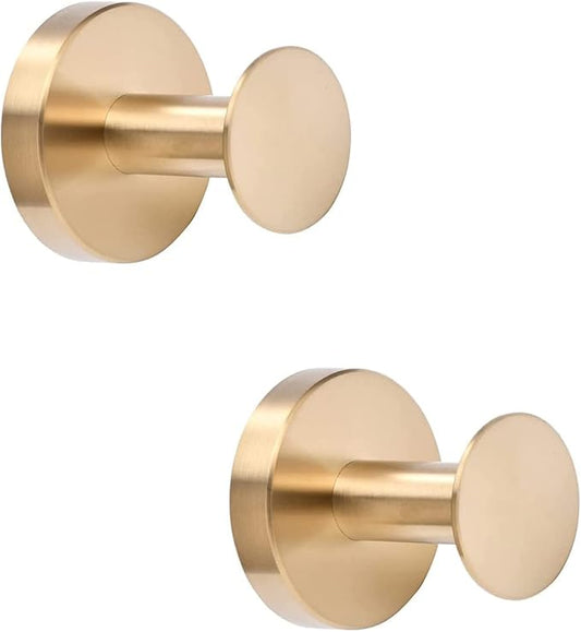 NEWRAIN Bathroom Towel Hooks, 2 Pack Towel Holder for Bathroom Wall, Cabinet Closet Door, Kitchen, Bedroom, Hotel - Modern Design Effortless Mounting Towel Hangers, Robe Hook Brushed Gold