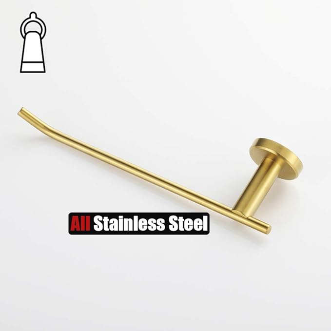 JQK Brass Gold Hand Towel Bar, Stainless Steel Towel Ring for Bathroom, 9 Inch Necklace Holder Brushed Golden Wall Mount Left Hand, TR101-BG