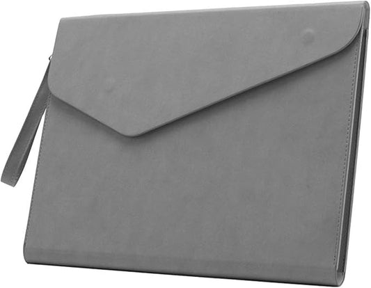 Enyuwlcm PU A4 Leather File Folder Document Holder Folder Stylish Portfolio Envelope Case with Strap and Invisible Magnetic Closure (Gray)