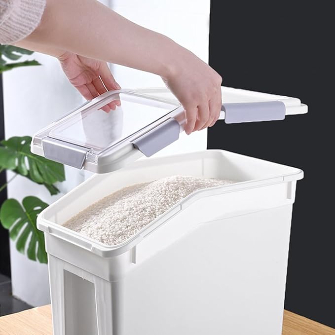 20Lbs 2 Pack Food Storage Container with Scoop, Airtight Rice Storage Bins Flour Containers Pet Food Dispenser with Handle & Wheels, Plastic Kitchen Pantry Organization for Cereal Baking Supplies
