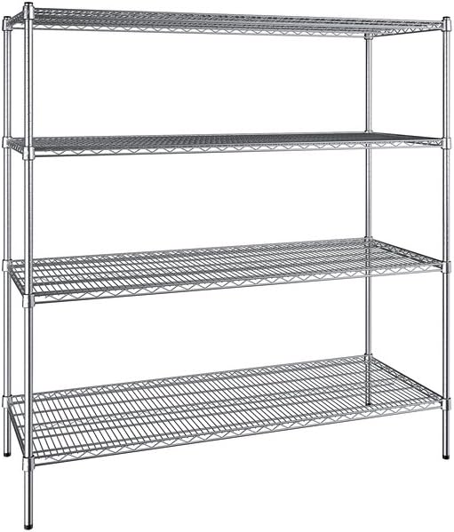 24" x 60" NSF Chrome 4-Shelf Kit with 72" Posts, Commercial Storage Rack Unit, Heavy Duty Storage Shelving, Wire Shelving Kit, Adjustable Rack Strong Steel, Multipurpose Wire Shelf