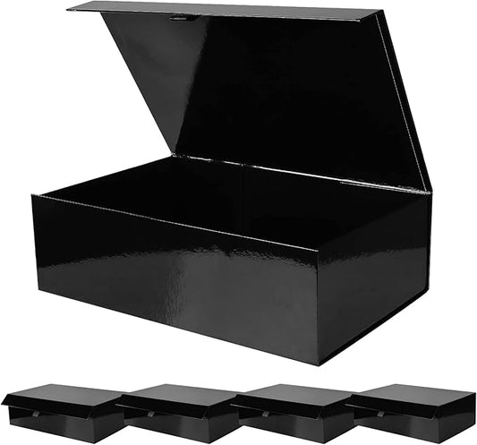 Aimyoo 5 Pack Black Collapsible Gift Box with Magnetic Closure Lids & Rope for Easy Opening 13.8x9x4.3, Bridesmaid Groomsman Proposal Boxes, Rectangle Storage Present Boxes-NeatNest