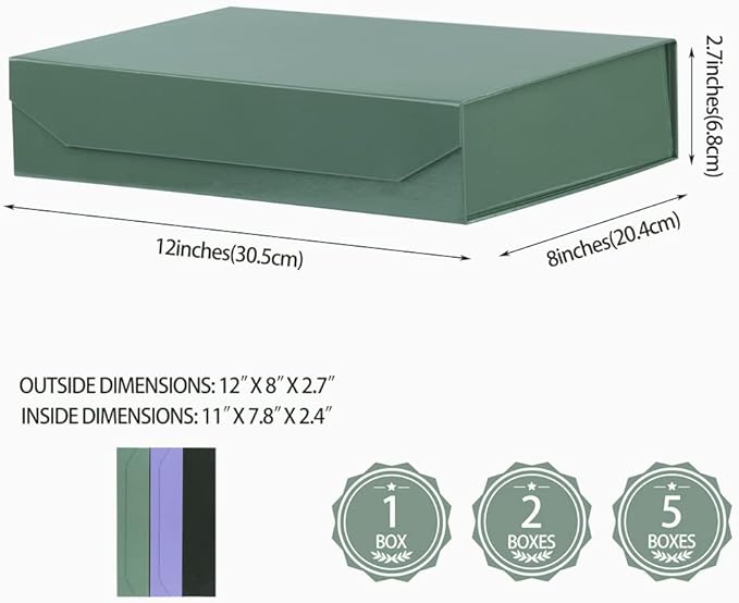Green Gift Boxes with Lids - Small 12 x 8 x 2.7 Inches, Clothes Gift Boxes for Presents, Magnetic Closure, Bulk Cute Box for Packaging (Glossy Surface)-NeatNest