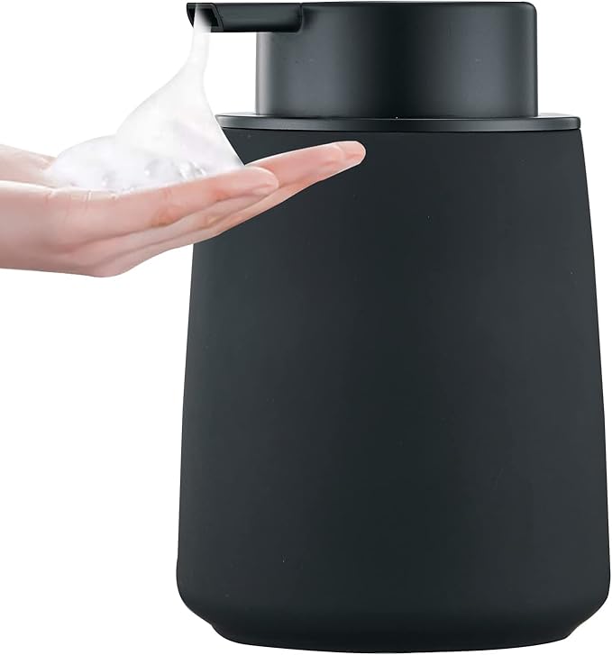 Black Foam Hand Soap Dispenser - 12Oz Ceramic Foaming Soap Dispenser with Easy-to-Press Black Pump, Reusable and Refillable Liquid Lotion Dish Soap Dispensers for Bathroom, Kitchen (Rubber Paint)-NeatNest