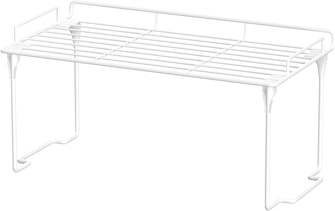 iPEGTOP Stackable Cabinet Shelf Organizers, Set of 2 Kitchen Countertop Cupboard Storage Rack, Pantry Stand Shelves Space Saving for Kitchen, Bedroom, Bathroom, White-NeatNest