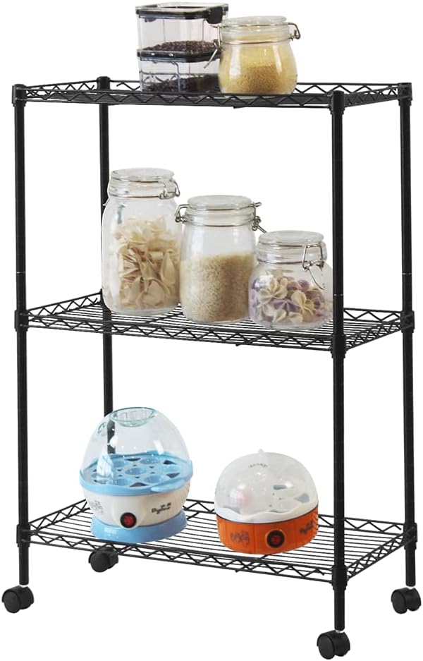 3 Tier Adjustable Storage Shelf Metal Storage Rack Wire Shelving Unit Storage Shelves for Pantry Closet Kitchen Laundry Bathroom (Black-3-Tier)