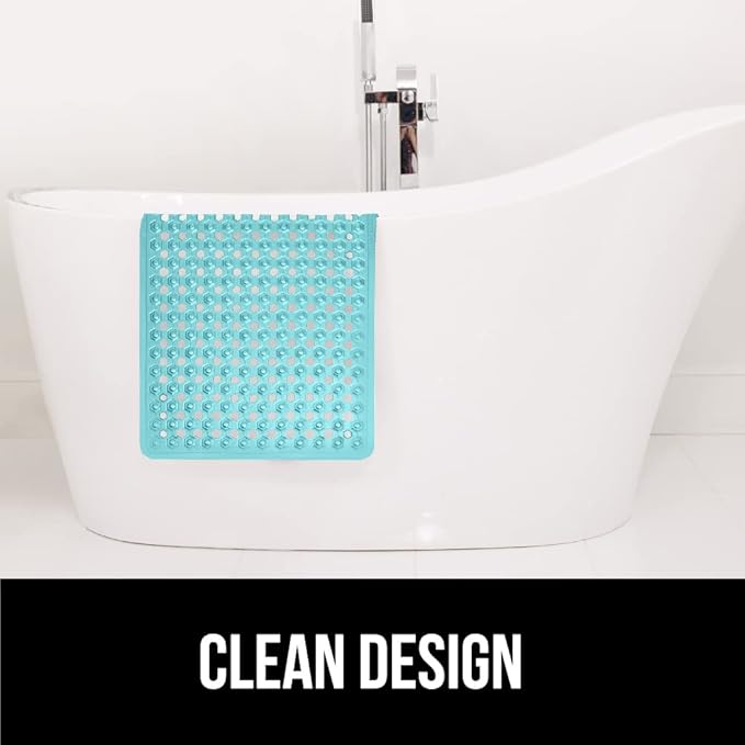 GORILLA GRIP Patented Bath Tub Shower Mat, Machine Washable Bathtub Floor Liner Mats, Suction Cups and Drain Holes to Keep Tubs Clean, Soft on Feet, Bathroom Essentials, 35x16 Inch, Clear Turquoise-NeatNest