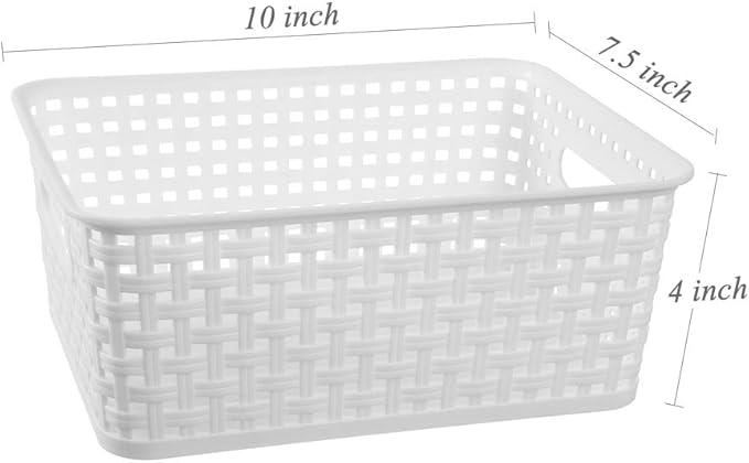 White Plastic Woven Storage Baskets, 12-Pack Weave Basket Organizer for Kitchen Office Bathroom