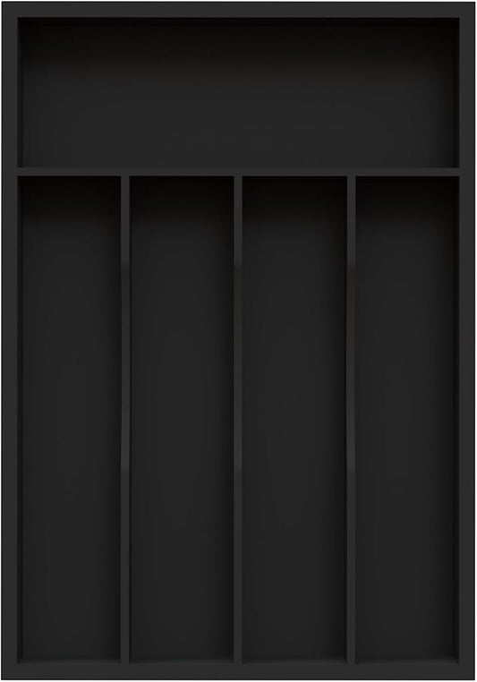 Bamboo Silverware Organizer, Kitchen Drawer Organizer, Utensil Holder, Cutlery Tray & Spoon Flatware Storage with Grooved Drawer Dividers ((5 Slots, Black)-NeatNest