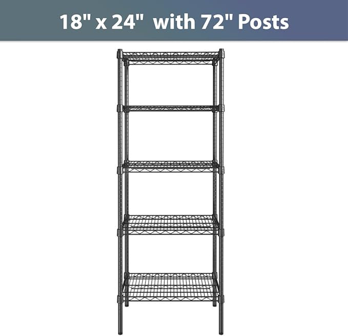 18" x 24" NSF Black Epoxy 5-Shelf Kit with 72" Posts, Commercial Storage Rack Unit, Heavy Duty Storage Shelving, Wire Shelving Kit, Adjustable Rack Strong Steel, Multipurpose Wire Shelf