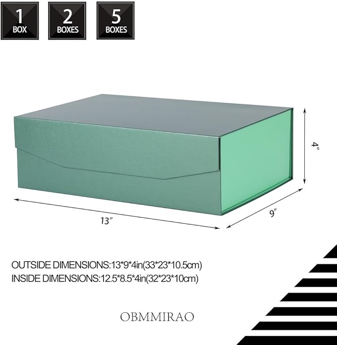 Green Large Gift Box with Lid 13x9x4 Inch, Foldable Magnetic Gift Boxes,Groomsman Box Bridesmaid Proposal Box for Clothes-NeatNest