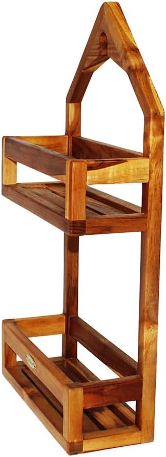 EcoDecors Teak Shower Caddy, Solid Wooden Organizer Rack Over Shower Head, Rustproof, Eco-Friendly Bathroom Storage Shelf, Fully Assembled, Spa Upgrade