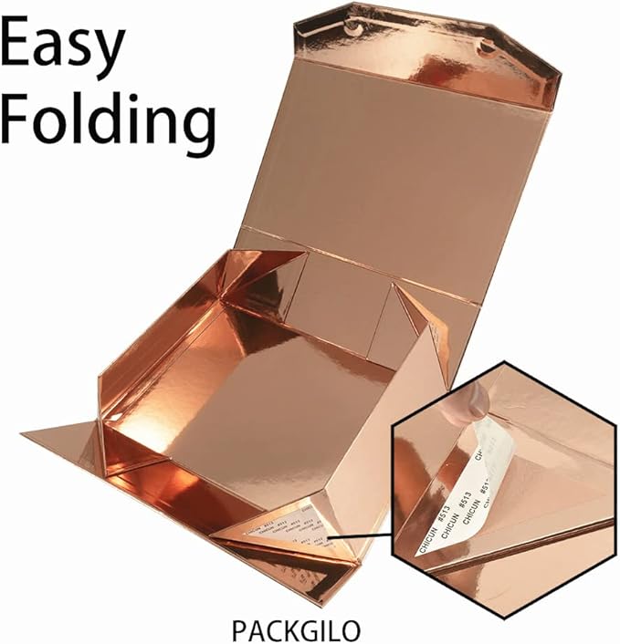 1Pcs 13x9x4 Inches Rose Gold Gift Boxes with Lids for Presents Magnetic gift box large Gift Box for Bridesmaid Proposal，Groomsman (Glossy Rose Gold)-NeatNest