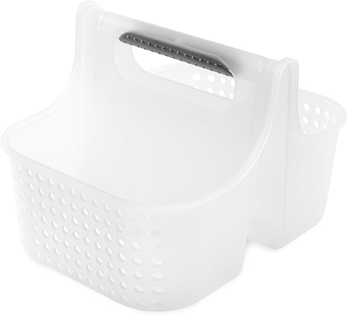 Madesmart 2-Compartment Soft Grip Shower Tote for Bathroom Organization, Plastic Storage Shower Caddy Bucket, Small, Frost-NeatNest