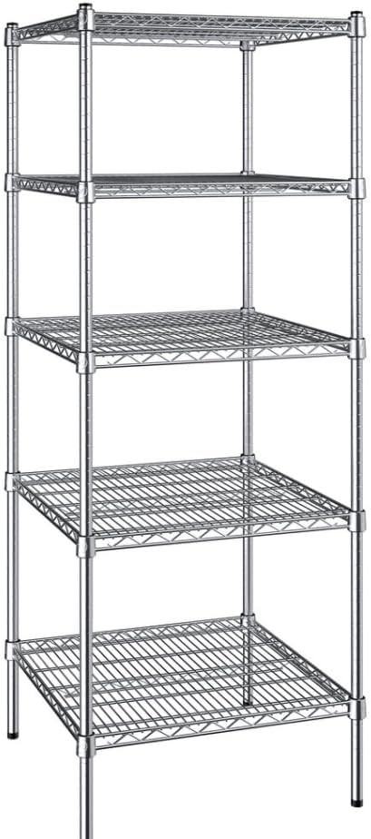 24" x 24" NSF Chrome 5-Shelf Kit with 72" Posts, Commercial Storage Rack Unit, Heavy Duty Storage Shelving, Wire Shelving Kit, Adjustable Rack Strong Steel, Multipurpose Wire Shelf