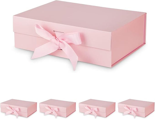 Gift Box with Lid for Presents 10.5x7.5x3.1 Inches with Ribbon and Magnetic Closure(5-Pack) (Pink)-NeatNest
