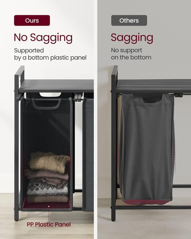 VASAGLE Laundry Hamper, Laundry Basket, Laundry Sorter with 3 Pull-Out and Removable Bags, Shelf, Metal Frame, 3 x 10.6 Gallons (40 L), 36.4 x 13 x 28.4 Inches, Slate Gray and Charcoal Gray UBLH301G01-NeatNest