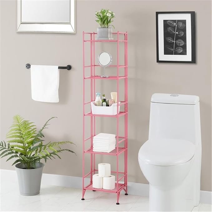 Convenience Concepts Xtra Storage Shelves - 5-Tier Folding Metal Storage Shelves, Closet Organizer for Office, Laundry Room, Bedroom, Garage, Kitchen, Bathroom, Pink-NeatNest