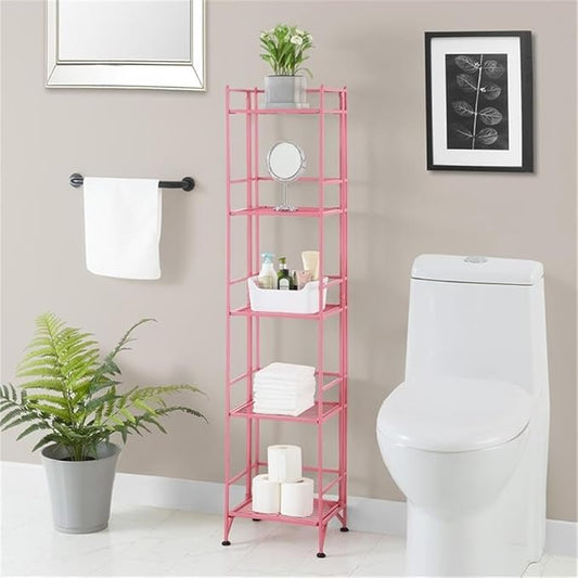 Convenience Concepts Xtra Storage Shelves - 5-Tier Folding Metal Storage Shelves, Closet Organizer for Office, Laundry Room, Bedroom, Garage, Kitchen, Bathroom, Pink-NeatNest