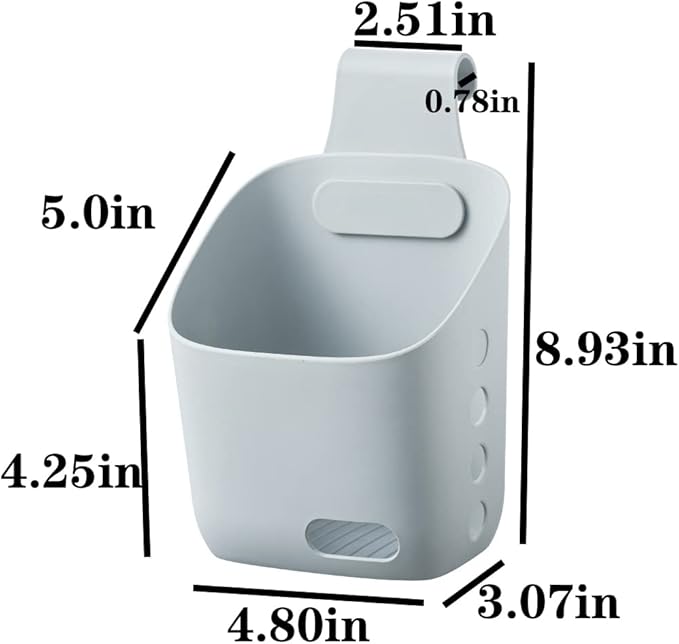 Plastic Hanging Basket Kitchen Storage organizer, Basket with Detachable hook, Hang it behind a door or on a railing, Over the Cabinet Door (Grey, Small-2 Pack)