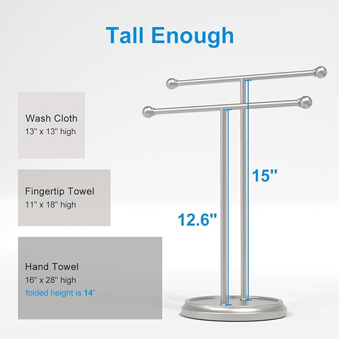 Hand Towel Holder for Bathroom, Towel Rack Stand for Counter, Freestanding, Brushed Nickel