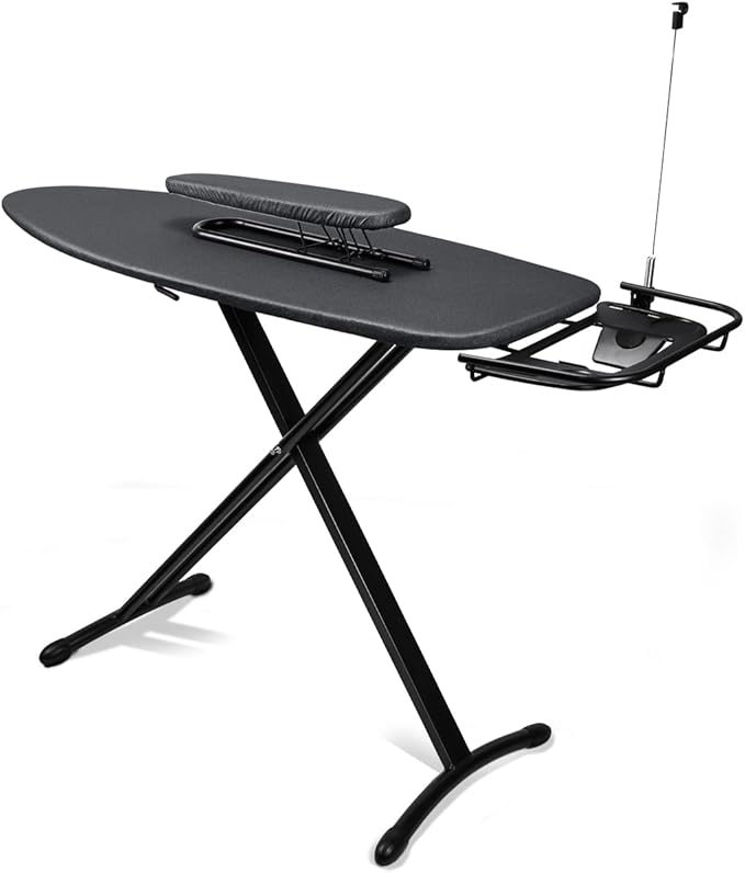 Duwee Steel Top Extra Wide Ironing Board with Sleeve Board and Adjustable Iron Rest, Luxury Foldable Ironing Boards with 10 mm Thicken Feltpad and Cover, Adjustable Height,18"x48"