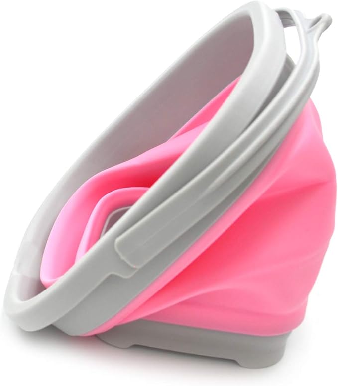 SAMMART 2.6L (0.68 Gallon) Super Mini Sqare Collapsible Plastic Bucket - Foldable Square Tub - Portable Fishing Water Pail - Space Saving Outdoor Waterpot (1, Pink)-NeatNest
