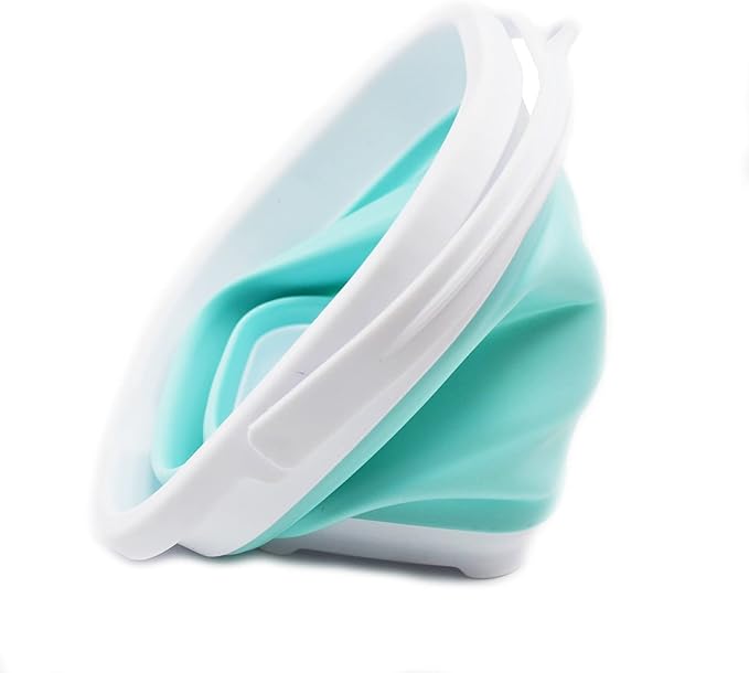 SAMMART 2.6L (0.68 Gallon) Super Mini Sqare Collapsible Plastic Bucket - Foldable Square Tub - Portable Fishing Water Pail - Space Saving Outdoor Waterpot (1, White/Lake Green)-NeatNest