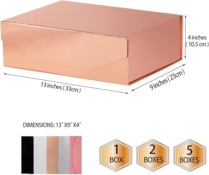 1Pcs 13x9x4 Inches Rose Gold Gift Boxes with Lids for Presents Magnetic gift box large Gift Box for Bridesmaid Proposal，Groomsman (Glossy Rose Gold)-NeatNest