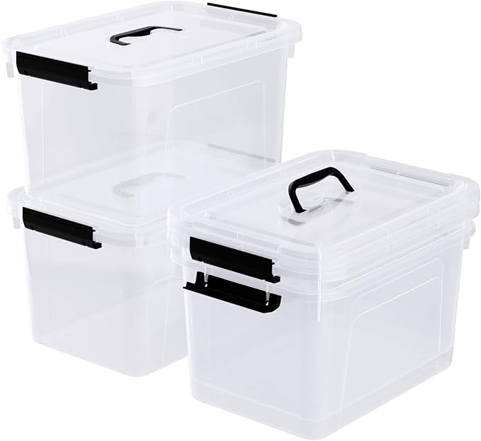 4 Pack 10.5 Quart Clear Storage Box, Plastic Storage Bins with Lids, Stackable Latching Box with Handle, Durable Storage Containers for Organizing