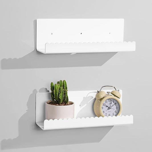 2 Pack Acrylic Wall Floating Shelves, White Adhesive Organizer, 11.8“ Acrylic Floating Bookshelves, Wall Display Shelve for Bedroom, Gaming Room, Living Room, Bathroom, Office-NeatNest