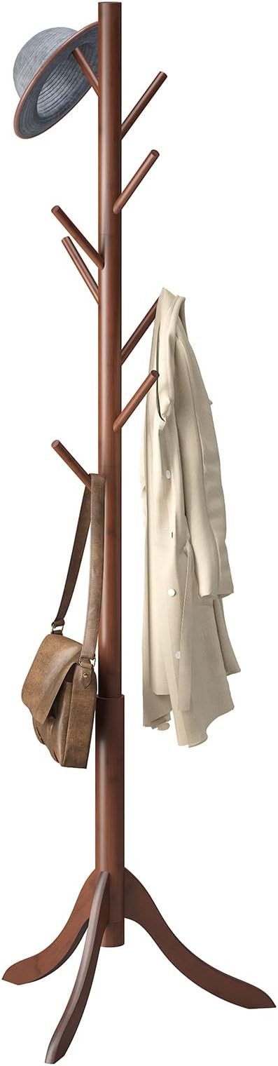 Coat Rack Freestanding, Coat Stands Entryway, Bamboo Coat Rack Hat Hanger 8 Hook for Jacket, Purse, Scarf Rack, Umbrella Tree Stand (Brown)-NeatNest