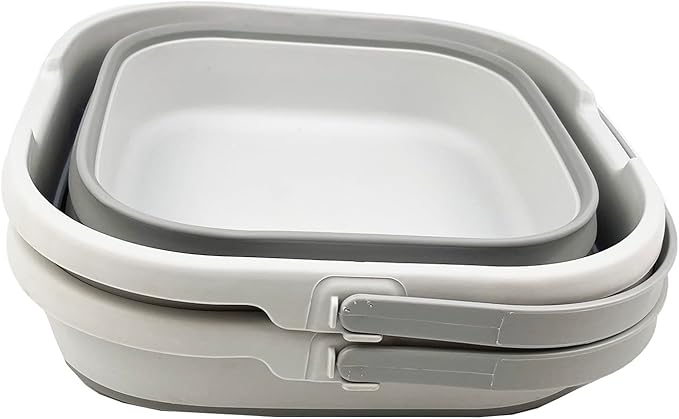 SAMMART 9.5L (2.5 Gallon) Collapsible Rectangular Handy Basket/Bucket (Grey (Set of 2))-NeatNest