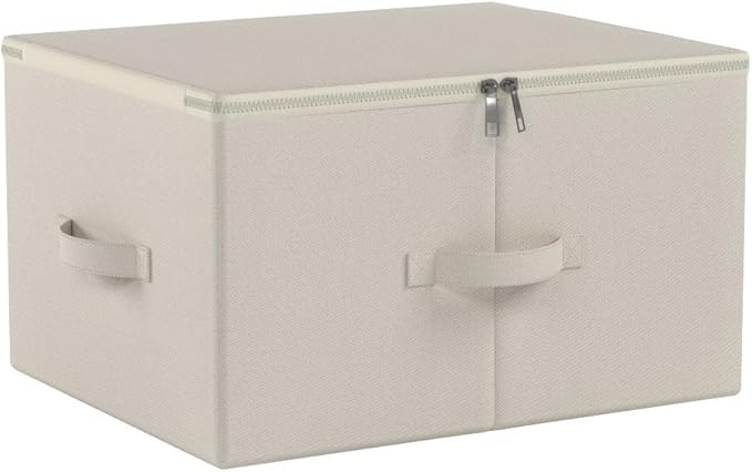 Collapsible Rigid Storage Bins with Lid, Shelves Clothes Storage Cubes, Tide Up Your Wardrobe, Beige, Set of 2-NeatNest