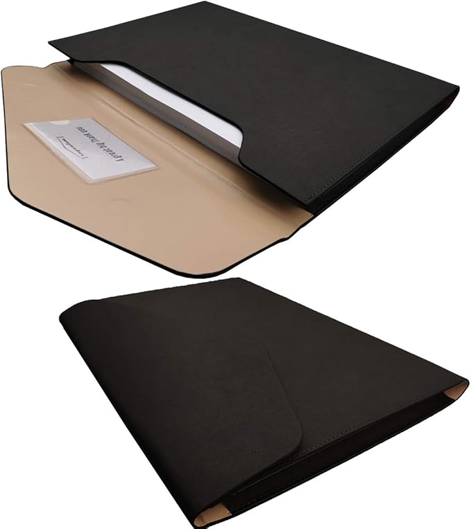 Enyuwlcm PU Leather A4 File Folder Document Holder Waterproof Portfolio Envelope Folder Case with Invisible Magnetic Closure 2 Packs (Black&Brown, A4-2Packs)