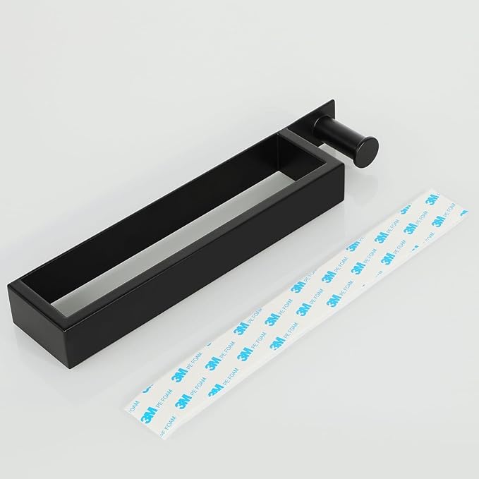 Sayayo Self Adhesive Towel Bar with Hook, 12 Inch Matte Black Towel Rack for Bathroom, Stick on Towel Holder Hand Towel Ring SUS304 Stainless Steel, 2.4 Inch Wide