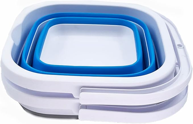 SAMMART Collapsible Rectangular Cleaning Bucket 5L (1.3 Gallon)- Foldable Camping Beach Sand Water Pot Pail- Portable Space Saving Tub for Household, Outdoor Car Washing (Grey + Sky Blue (Set of 2))-NeatNest