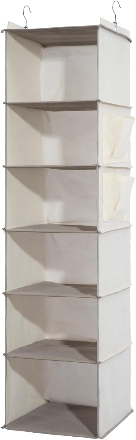 6-Shelf Hanging Closet Organizer and Storage, Collapsible Hanging Shelves for Closet with 2 Side Pockets, Hanging Shoe Organizer to Saving Space,Beige-NeatNest