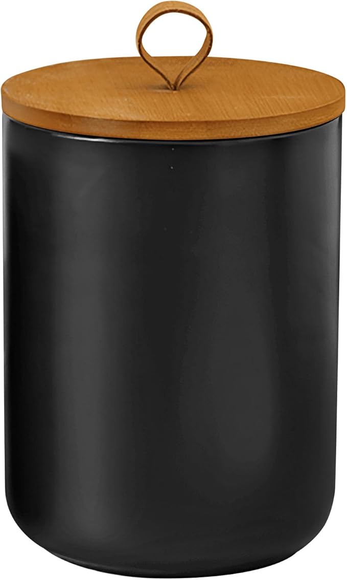 Ceramic Storage Jars, Modern Elegant Highly Polished Airtight Gorgeous Storage Canisters with Wooden Lid Small Food Stroage Jar for Kitchen Spice Tea Vanilla Sugar Coffee Beans (Black tuba)-NeatNest