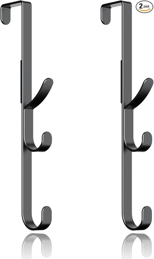 Over the Door Hooks hanger,over the door towel hook Organizer hanging for coat clothes backpack hat purse Metal Towel Rack Back of Shower for Bathroom,Dorm,Bedroom,Kitchen,Office Closet (Black-2Packs)